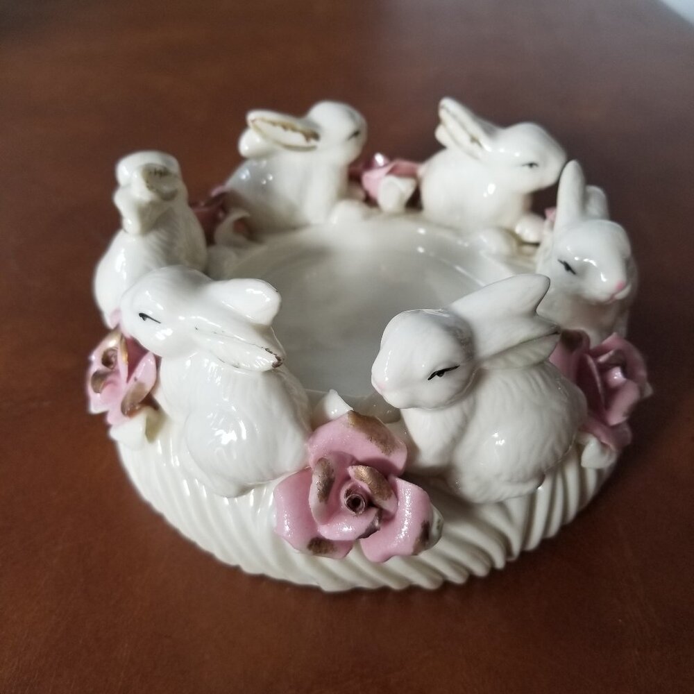 ABC Distributing Easter Bunny and Roses Pillar Candle Holder